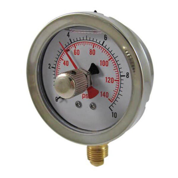 Liquid filled pressure gauge with memory function red pointe